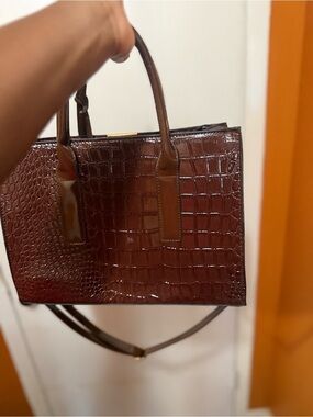 Classic Croc-Embossed Brown Top-Handle Tote